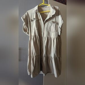 Tiered Button-Front Shirt Dress in Light Khaki